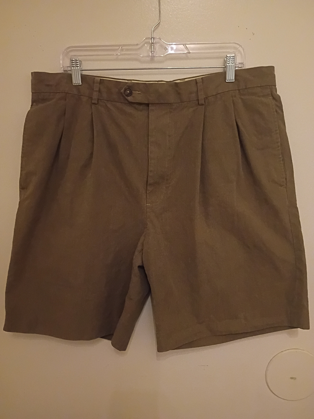 Daniel Cremieux Men's Pleated Houndstooth Cotton Shorts in Brown Sz 36